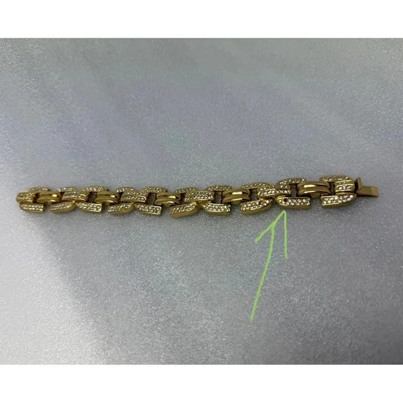 Vintage Dior Gold Tone Chain Link Bracelet‎ 191g Pave Crystal Statement 7” - Picture 5 of 9